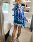Blue scarf print chiffon kaftan Top