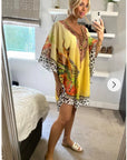 Leopard scarf print chiffon kaftan Top in yellow