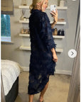 Feather look and star pattern shirt dress in Navy blue