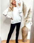 Floral & sequin embellished sleeves jumper