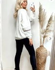 Floral & sequin embellished sleeves jumper