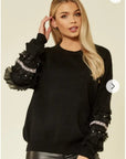 Floral & sequin embellished sleeves jumper
