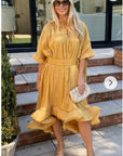 Ruffle Hem Oversized dress with belt in yellow