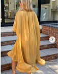 Ruffle Hem Oversized dress with belt in yellow
