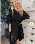 Ruffle Hem Oversized dress with belt in black