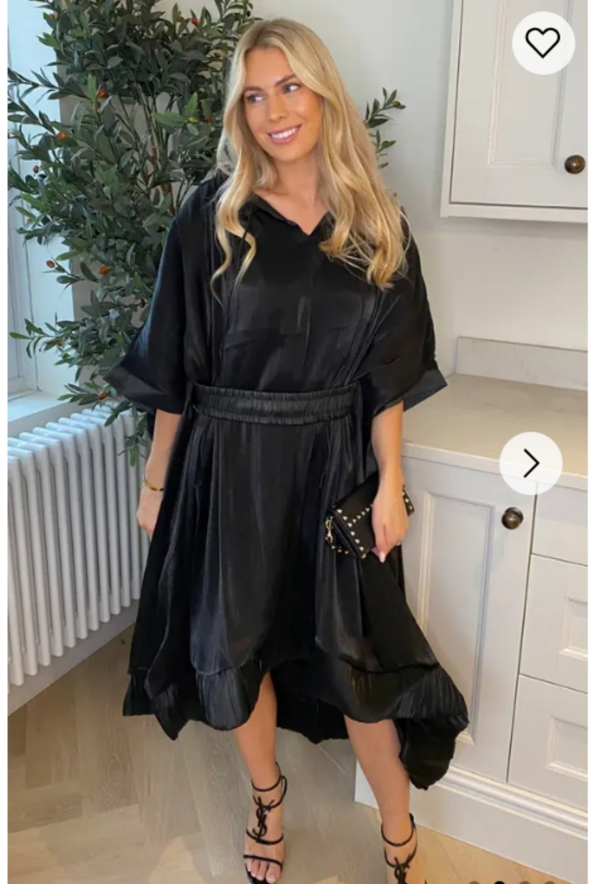 Ruffle Hem Oversized dress with belt in black