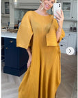 Full Length Pleated maxi dress with cap sleeves in Yellow
