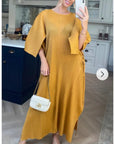 Full Length Pleated maxi dress with cap sleeves in Yellow
