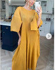 Full Length Pleated maxi dress with cap sleeves in Yellow