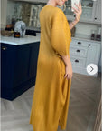 Full Length Pleated maxi dress with cap sleeves in Yellow