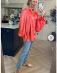 Oversized Sleeves Shirt in Orange colour