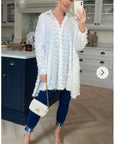 White color Oversized shirt dress in multi tassel stripe design fabric