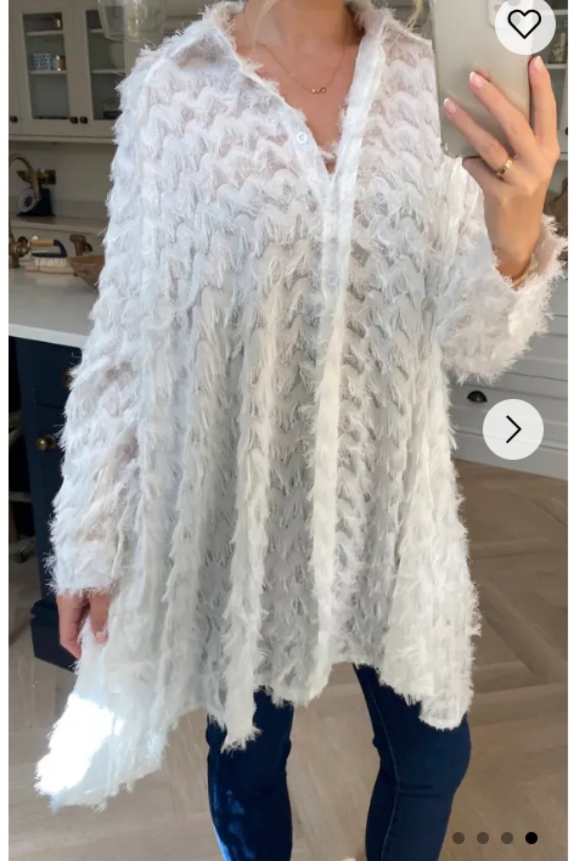 White color Oversized shirt dress in multi tassel stripe design fabric