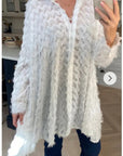 White color Oversized shirt dress in multi tassel stripe design fabric