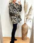 Trendy Leopard print faux fur oversized coat