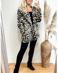 Trendy Leopard print faux fur oversized coat