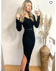 Soft knitted ribbed long bodycon dress with side split
