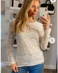 Elegant Floral lace long sleeves top in white