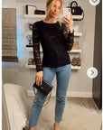 Elegant Floral lace long sleeves top in black