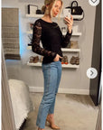 Elegant Floral lace long sleeves top in black