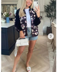 Black floral Print Bomber Jacket
