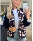 Black floral Print Bomber Jacket