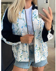 Floral Print Bomber Jacket (White green floral)