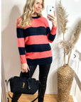 Color block stripe fine knit jumper