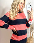 Color block stripe fine knit jumper