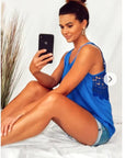 Floral Crochet Lace Back Vest (Blue)