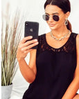 Floral Lace Chiffon Vest Top with Back Split