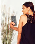 Floral Lace Chiffon Vest Top with Back Split