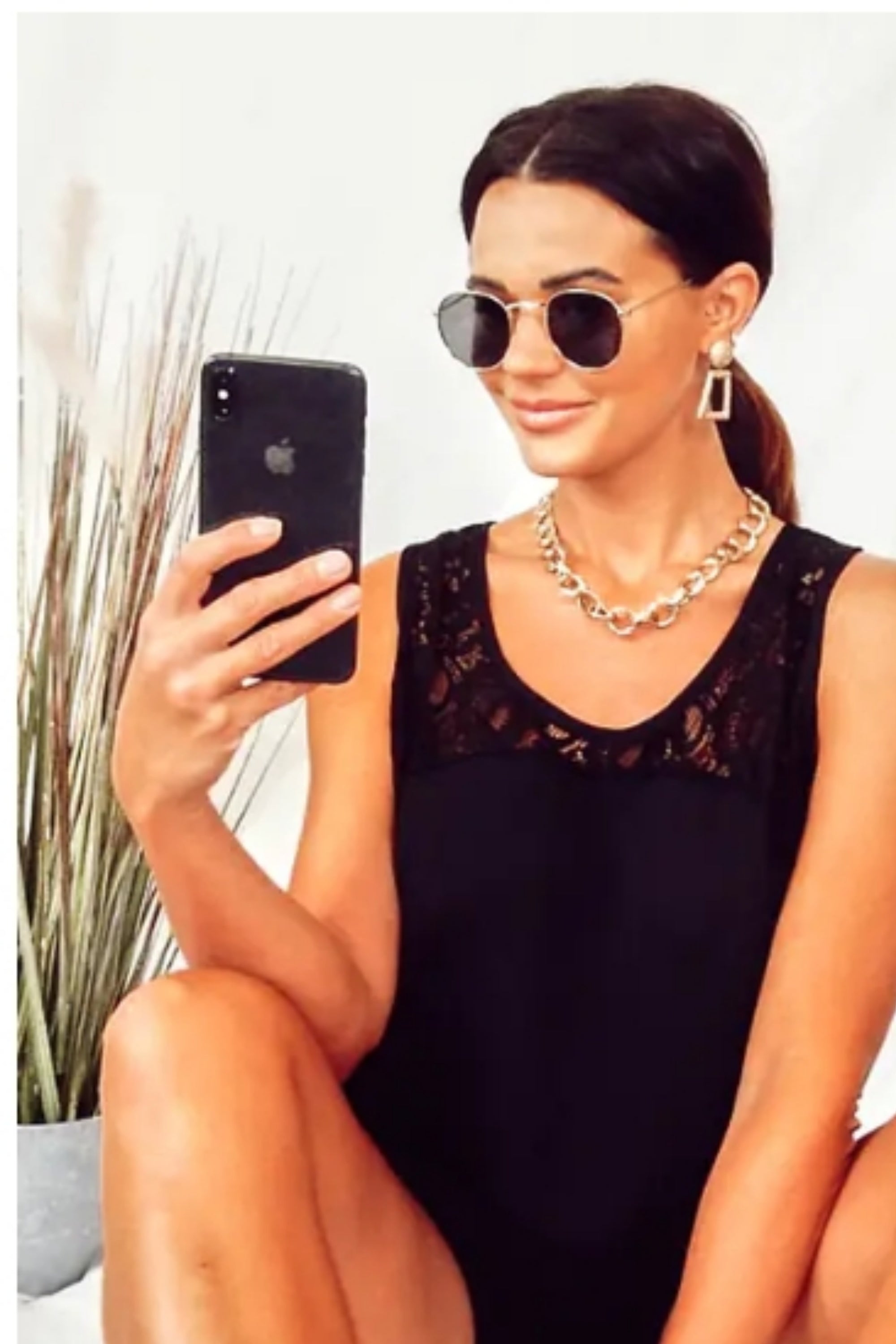 Floral Lace Chiffon Vest Top with Back Split