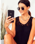 Floral Lace Chiffon Vest Top with Back Split