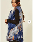 Blue Watercolor Soft Faux Fur Gilet