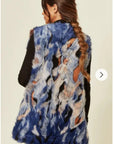 Blue Watercolor Soft Faux Fur Gilet