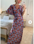 Floral Print Chiffon Wrap Maxi Dress (Orange Floral)