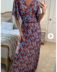 Floral Print Chiffon Wrap Maxi Dress (Orange Floral)