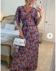 Floral Print Chiffon Wrap Maxi Dress (Orange Floral)