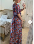 Floral Print Chiffon Wrap Maxi Dress (Orange Floral)