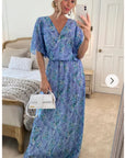 Floral Print Chiffon Wrap Maxi Dress (Blue Floral)