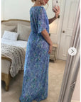 Floral Print Chiffon Wrap Maxi Dress (Blue Floral)