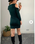 Cold Shoulder Frill Knitted Dress (Green)