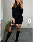 Cold Shoulder Frill Knitted Dress