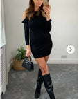 Cold Shoulder Frill Knitted Dress