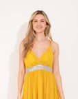 Strappy Chiffon Maxi Dress with Sequin waist (Yellow)