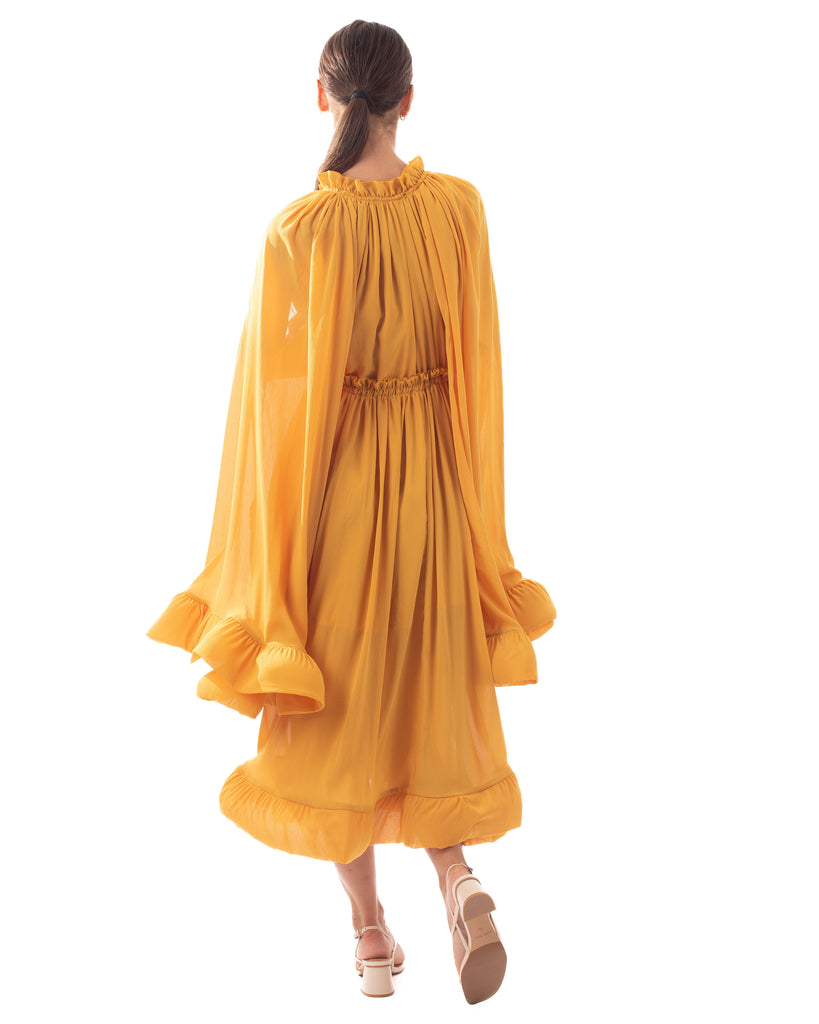 Ruffle Hem and Sleeves Oversized dress in Yellow