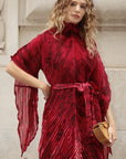 Full pleated Printed top and wide-leg trousers in Red