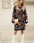 Floral Pattern Sequin Jumper Dress In Black