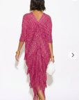 Layers Multi Fringed Tassel Pleated Midi Dress in Purple